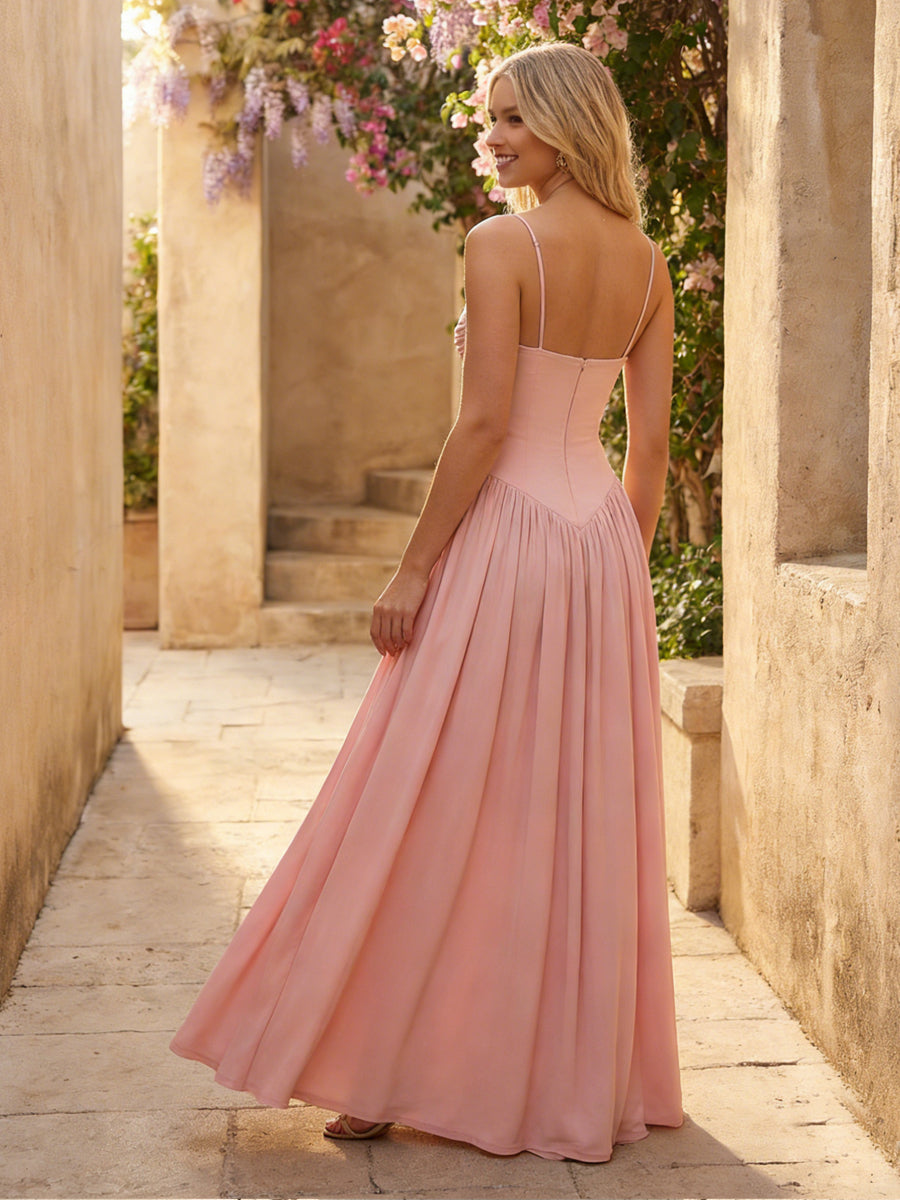 Sweetheart Spaghetti Straps Pleated Chiffon Bridesmaid Dresses