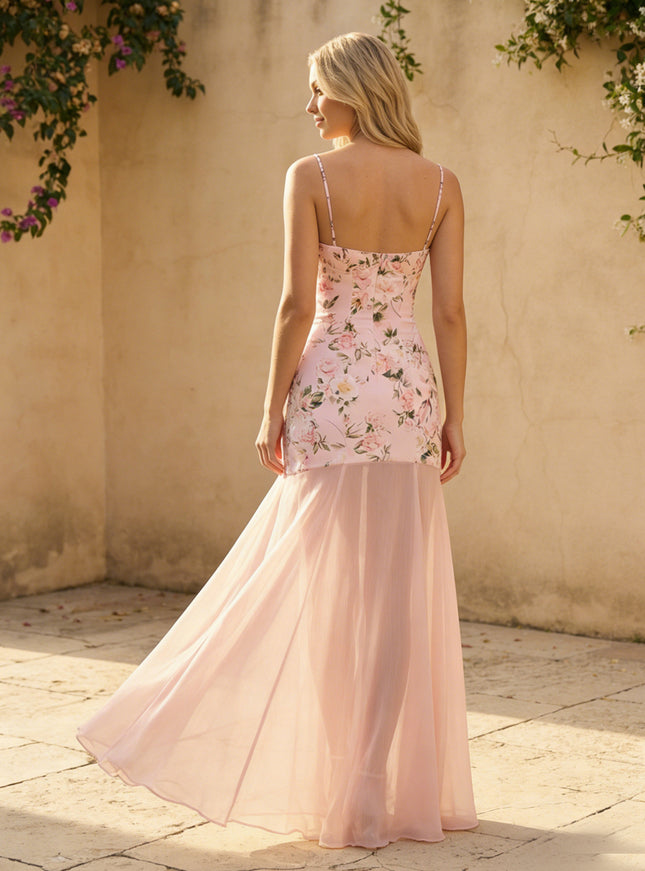 Sweetheart Spaghetti Straps Floral Print Wedding Guest Dresses