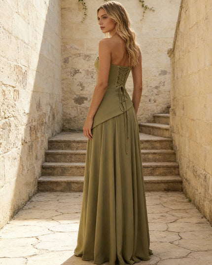 Chiffon Strapless Pleated A Line Bridesmaid Dresses with Scarf