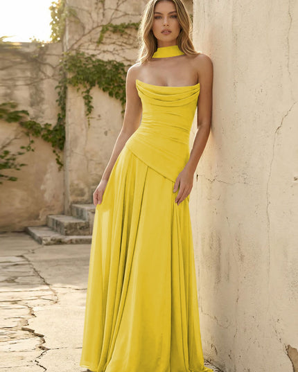 Chiffon Strapless Pleated A Line Bridesmaid Dresses with Scarf