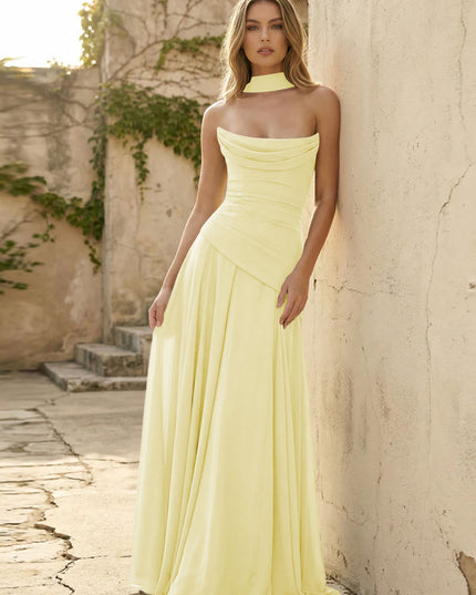Chiffon Strapless Pleated A Line Bridesmaid Dresses with Scarf