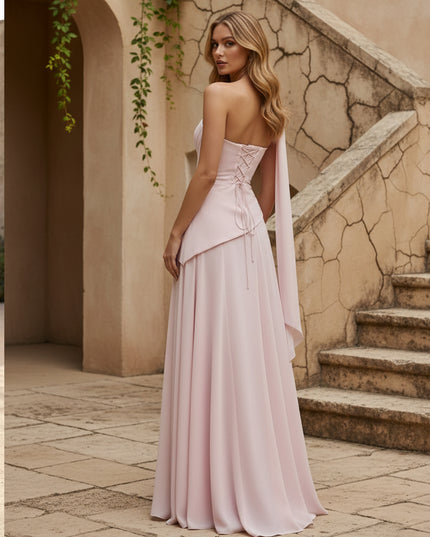 Strapless Chiffon Pleated Mermaid Bridesmaid Dresses with Scarf