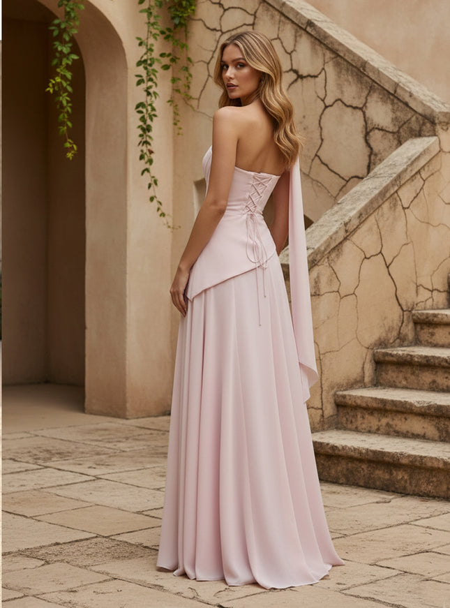 Strapless Chiffon Pleated Mermaid Bridesmaid Dresses with Scarf