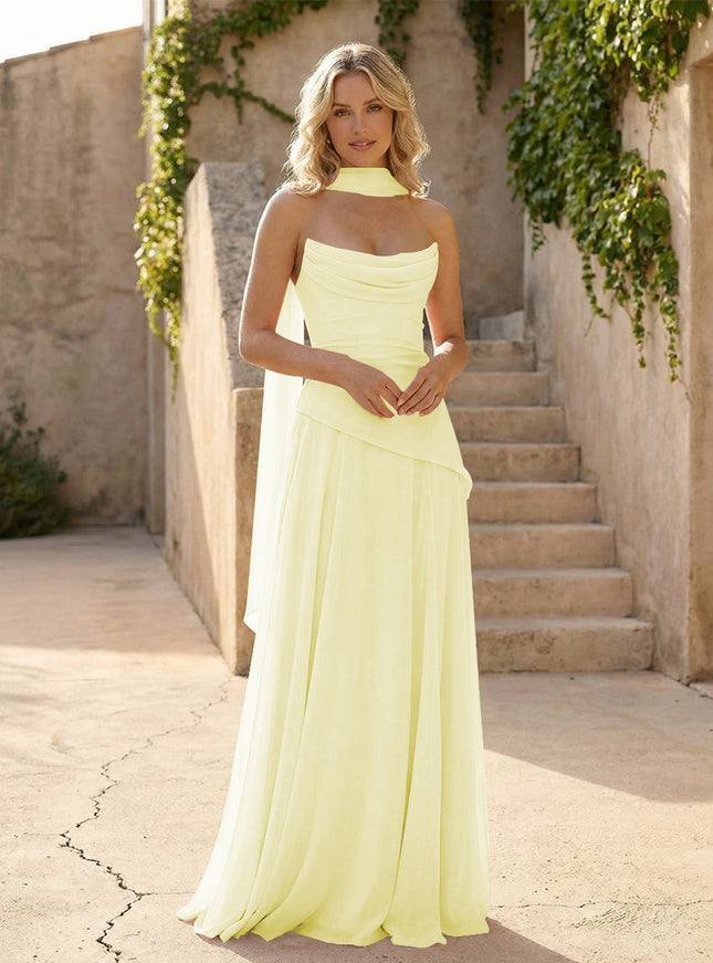Strapless Chiffon Pleated Mermaid Bridesmaid Dresses with Scarf