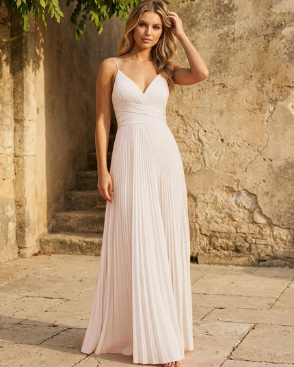 Chiffon V Neck Corset Spaghetti Straps Pleated Bridesmaid Dresses