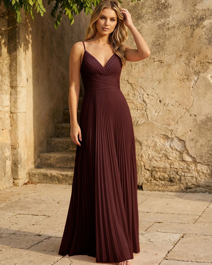 Chiffon V Neck Corset Spaghetti Straps Pleated Bridesmaid Dresses