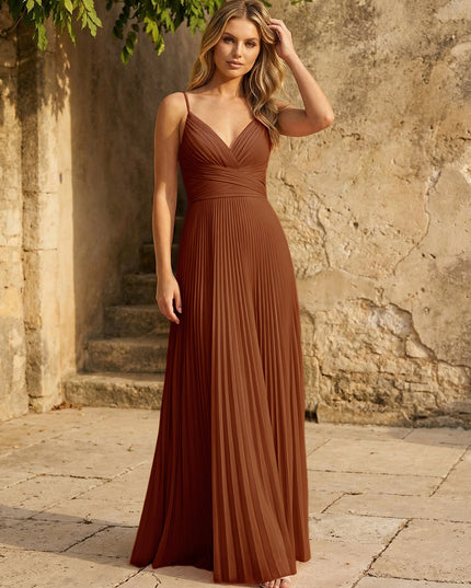 Chiffon V Neck Corset Spaghetti Straps Pleated Bridesmaid Dresses