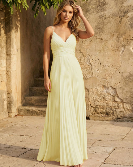Chiffon V Neck Corset Spaghetti Straps Pleated Bridesmaid Dresses