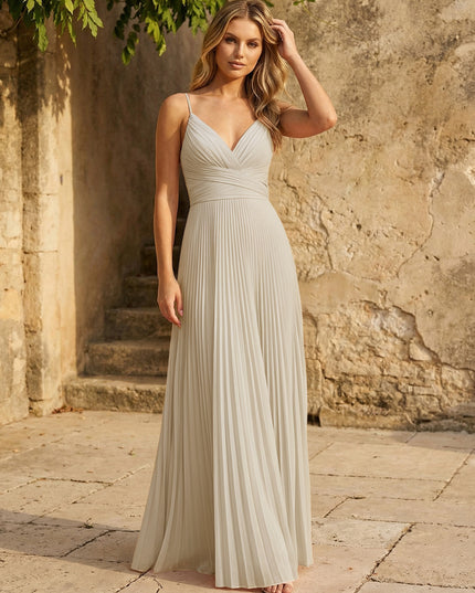 Chiffon V Neck Corset Spaghetti Straps Pleated Bridesmaid Dresses