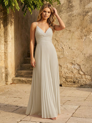 Chiffon V Neck Corset Spaghetti Straps Pleated Bridesmaid Dresses