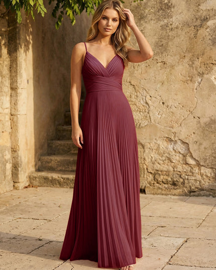 Chiffon V Neck Corset Spaghetti Straps Pleated Bridesmaid Dresses