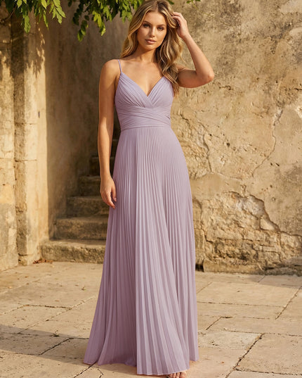 Chiffon V Neck Corset Spaghetti Straps Pleated Bridesmaid Dresses