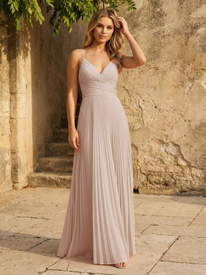 Chiffon V Neck Corset Spaghetti Straps Pleated Bridesmaid Dresses