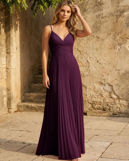 Chiffon V Neck Corset Spaghetti Straps Pleated Bridesmaid Dresses