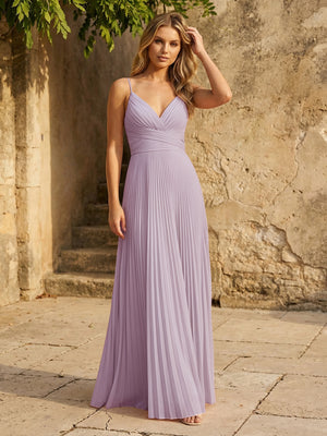 Chiffon V Neck Corset Spaghetti Straps Pleated Bridesmaid Dresses