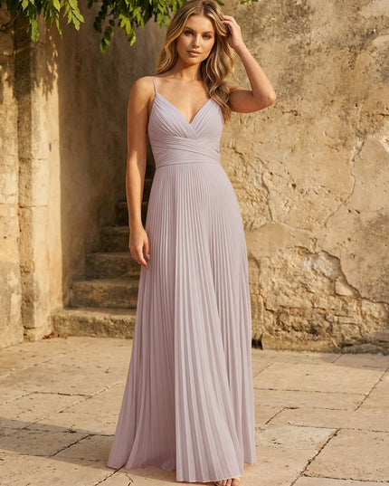 Chiffon V Neck Corset Spaghetti Straps Pleated Bridesmaid Dresses