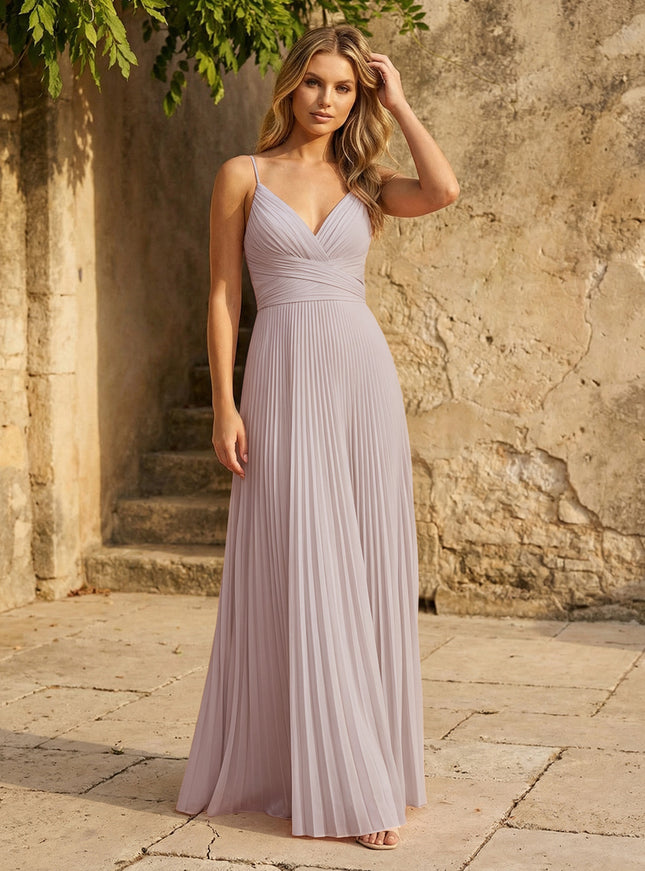 Chiffon V Neck Corset Spaghetti Straps Pleated Bridesmaid Dresses