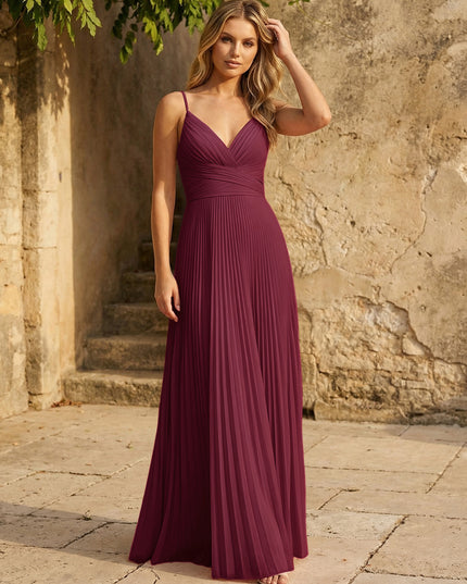 Chiffon V Neck Corset Spaghetti Straps Pleated Bridesmaid Dresses