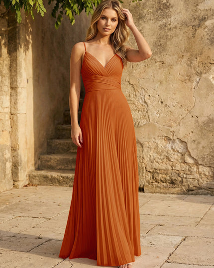 Chiffon V Neck Corset Spaghetti Straps Pleated Bridesmaid Dresses