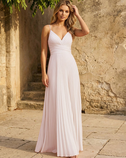 Chiffon V Neck Corset Spaghetti Straps Pleated Bridesmaid Dresses