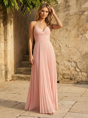 Chiffon V Neck Corset Spaghetti Straps Pleated Bridesmaid Dresses