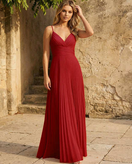Chiffon V Neck Corset Spaghetti Straps Pleated Bridesmaid Dresses
