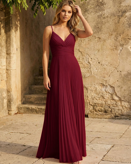 Chiffon V Neck Corset Spaghetti Straps Pleated Bridesmaid Dresses