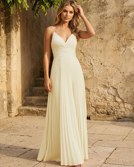 Chiffon V Neck Corset Spaghetti Straps Pleated Bridesmaid Dresses