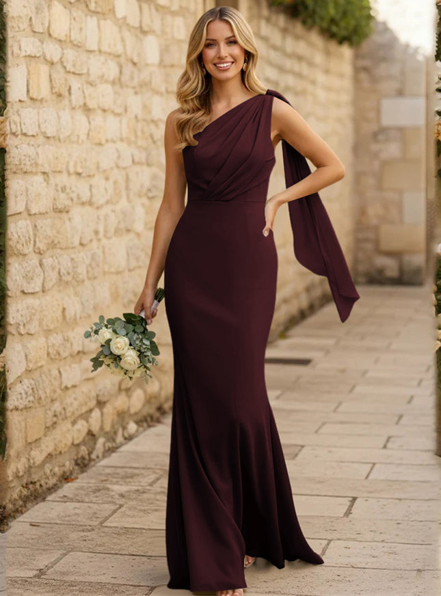 Chiffon One Shoulder Mermaid Pleated Maxi Bridesmaid Dresses