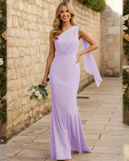 Chiffon One Shoulder Mermaid Pleated Maxi Bridesmaid Dresses