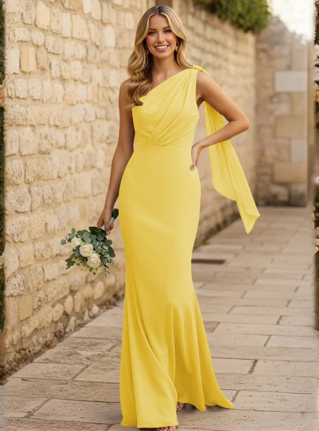 Chiffon One Shoulder Mermaid Pleated Maxi Bridesmaid Dresses