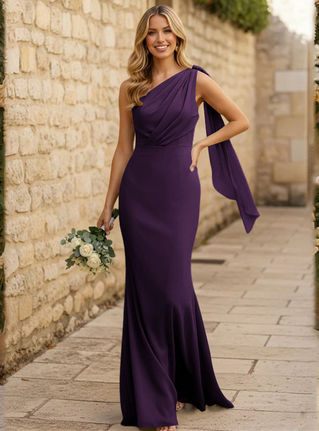 Chiffon One Shoulder Mermaid Pleated Maxi Bridesmaid Dresses