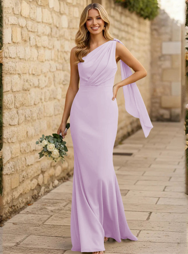 Chiffon One Shoulder Mermaid Pleated Maxi Bridesmaid Dresses