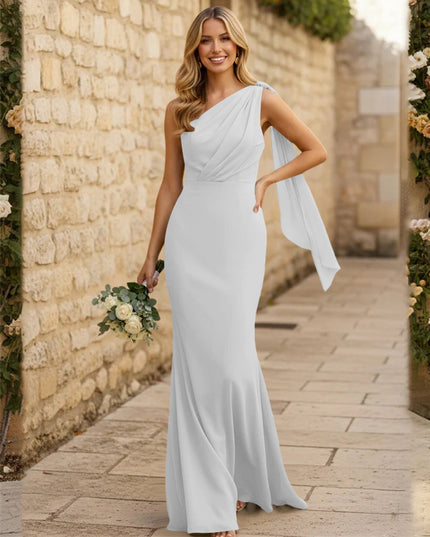 Chiffon One Shoulder Mermaid Pleated Maxi Bridesmaid Dresses