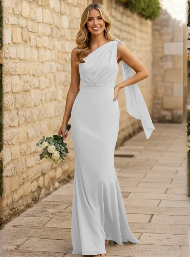 Chiffon One Shoulder Mermaid Pleated Maxi Bridesmaid Dresses