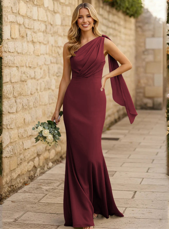 Chiffon One Shoulder Mermaid Pleated Maxi Bridesmaid Dresses