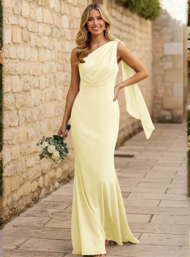Chiffon One Shoulder Mermaid Pleated Maxi Bridesmaid Dresses