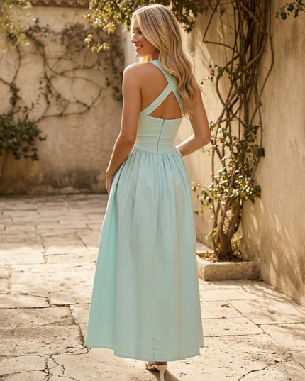 Chiffon Halter A Line Maxi Bridesmaid Dresses with Slit