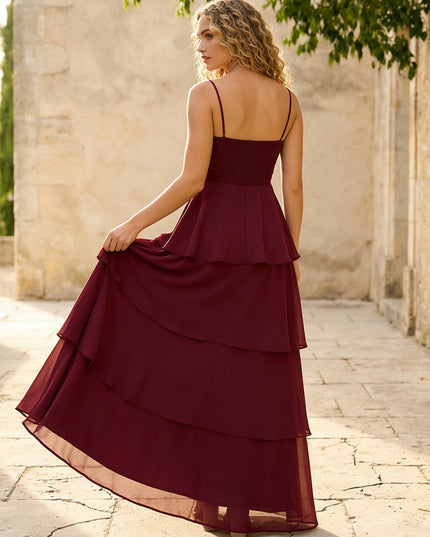 Chiffon Spaghetti Straps A Line Tiered Bridesmaid Dresses