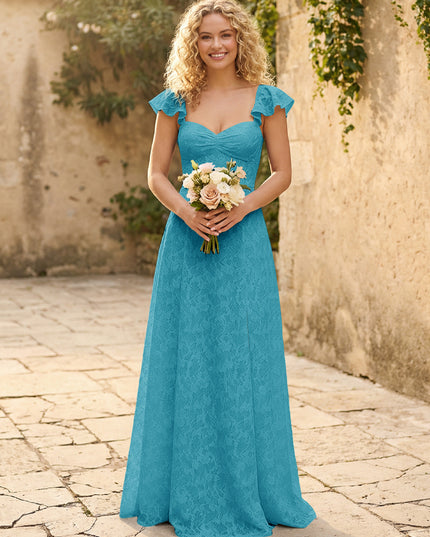 Lace Applique Sweetheart A Line Pleats Bridesmaid Dresses