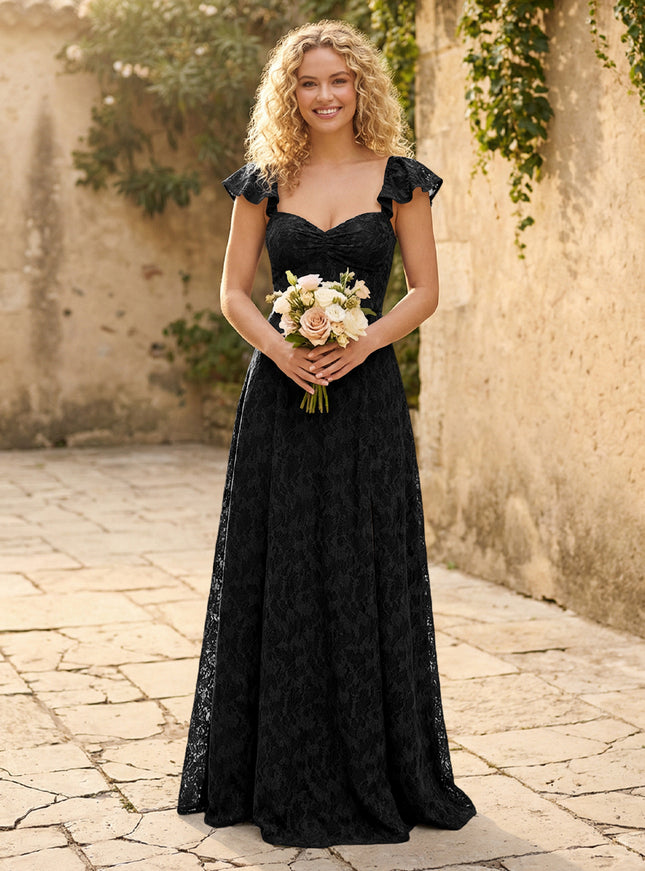 Lace Applique Sweetheart A Line Pleats Bridesmaid Dresses