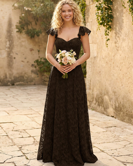 Lace Applique Sweetheart A Line Pleats Bridesmaid Dresses