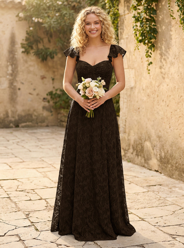 Lace Applique Sweetheart A Line Pleats Bridesmaid Dresses