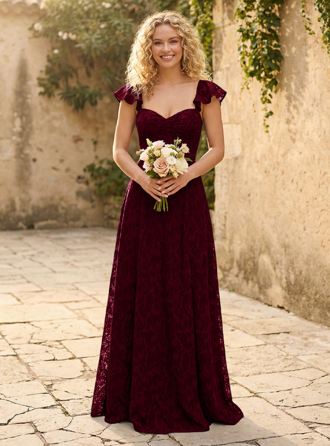 Lace Applique Sweetheart A Line Pleats Bridesmaid Dresses