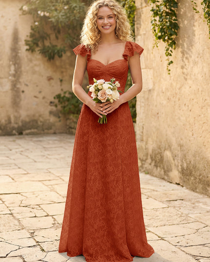 Lace Applique Sweetheart A Line Pleats Bridesmaid Dresses