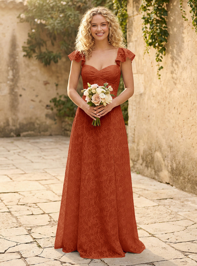 Lace Applique Sweetheart A Line Pleats Bridesmaid Dresses