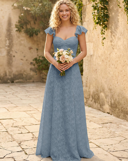 Lace Applique Sweetheart A Line Pleats Bridesmaid Dresses