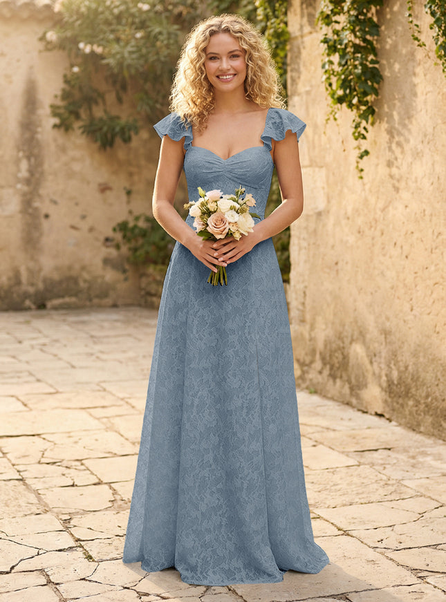 Lace Applique Sweetheart A Line Pleats Bridesmaid Dresses