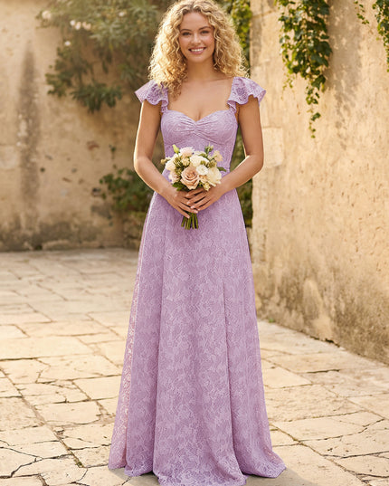 Lace Applique Sweetheart A Line Pleats Bridesmaid Dresses