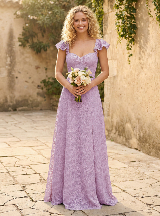 Lace Applique Sweetheart A Line Pleats Bridesmaid Dresses